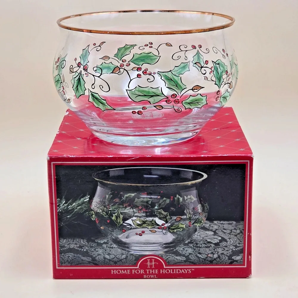 Home for the Holidays Holly Holiday Clear Glass Bowl Medium 205150 Vintage 1999